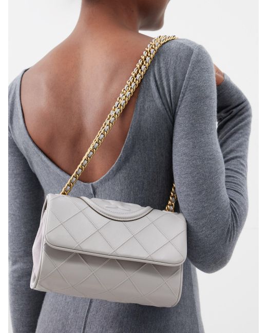 Tory Burch Fleming Small Quiltedleather Shoulder Bag in Gray Lyst
