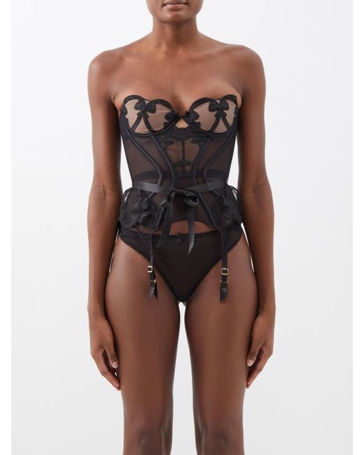 Agent Provocateur Black Dinkka Embroidered Lace Corset