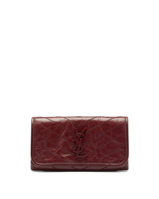 Yves Saint Laurent Burgundy Crinkled Calfskin Leather Medium Niki