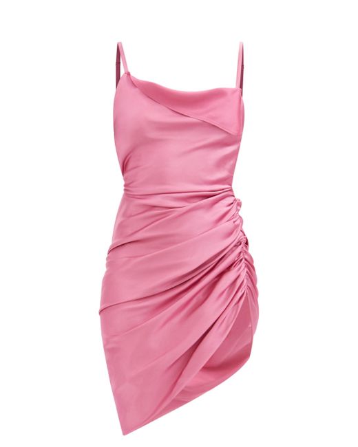 Jacquemus Saudade Gathered Satin Mini Dress in Pink - Lyst