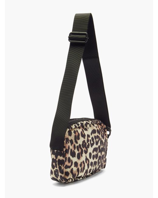Ganni Leopard-print Recycled-fibre Cross-body Bag in Brown | Lyst