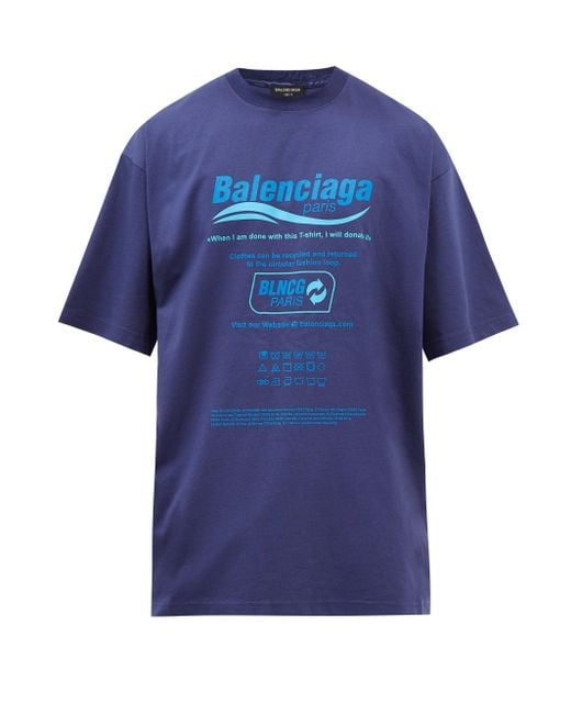 Balenciaga Recycle-print Cotton-jersey T-shirt in Blue for Men | Lyst