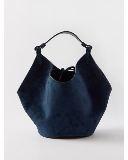 Khaite Lotus Mini Suede Handbag in Blue | Lyst