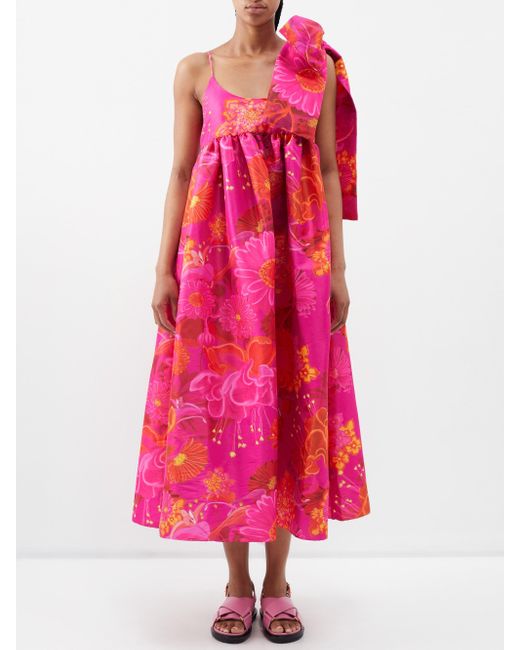 Kika Vargas Lily Bow Gerberaprint Taffeta Dress in Pink Lyst