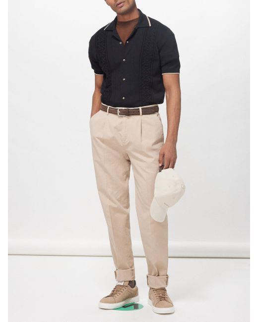 Brunello Cucinelli Natural Pressed-crease Cotton-twill Trousers for men