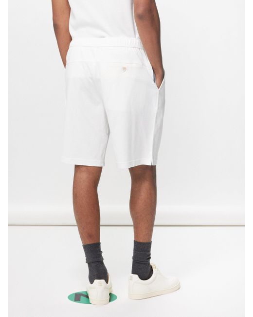 Brunello Cucinelli White Tennis-embroidered Cotton-jersey Shorts for men