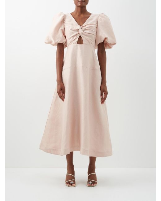 Aje. Dusk Twisted Cutout Linen-blend Dress in Light Pink (Pink) | Lyst ...