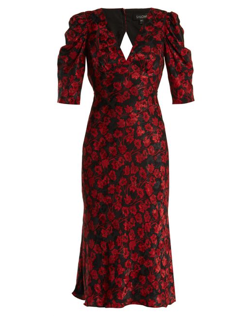 Saloni Colette Silk-devoré Dress in Red 