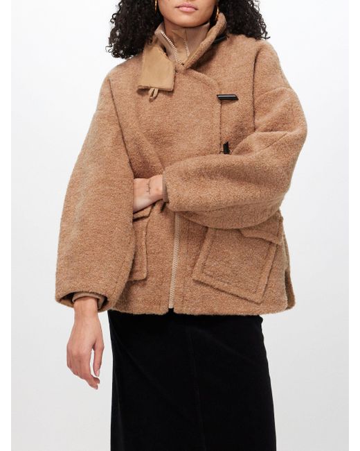 Ganni Asymmetric Boucl Wool blend Duffel Jacket in Black Lyst