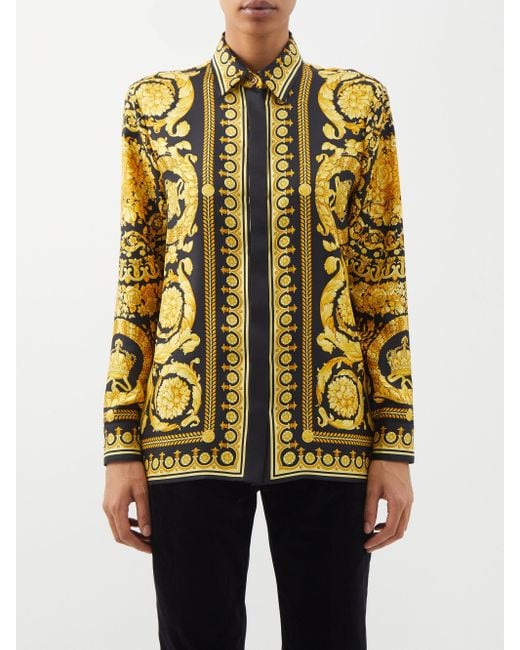 Versace Baroque-print Silk-twill Shirt in Yellow Black (Yellow) | Lyst ...