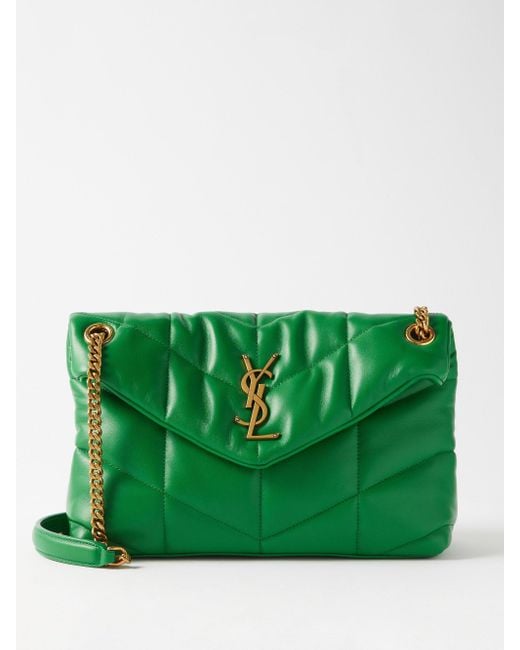 Saint Laurent Puffer Ysl-logo Quilted-leather Shoulder Bag in Green ...