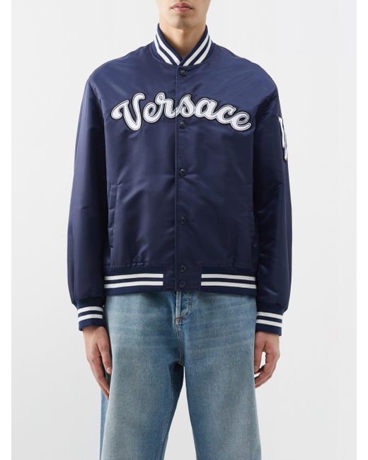 Versace Logo-appliquéd Varsity Bomber Jacket in Blue for Men | Lyst