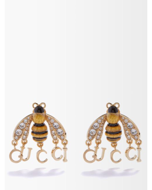 Gucci Metallic Bee Enamel & Crystal Earrings