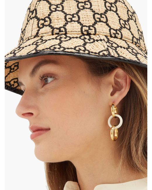 Gucci GG-logo Snakeskin-trim Raffia Bucket Hat in Beige (Black) - Save ...