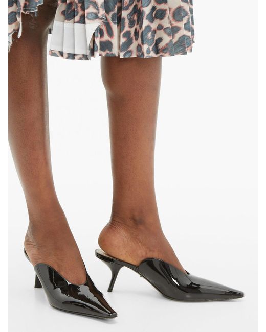 Prada Inverted Patent-leather Mules in Black - Lyst