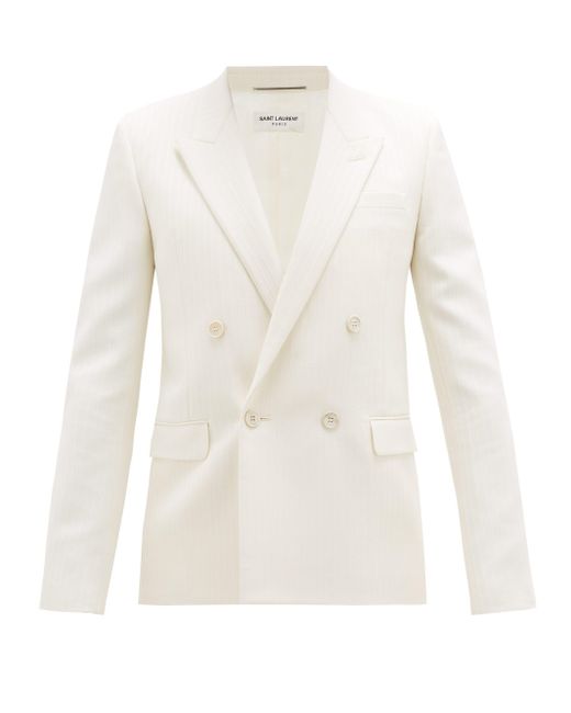 Saint Laurent Wool Double-breasted Tailored Blazer in White for Men | Lyst