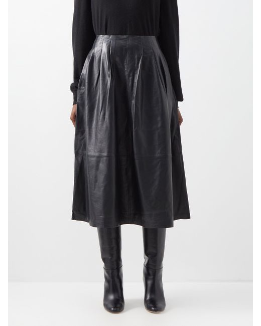 Cefinn Saffron Stitched-pleat Leather Skirt in Black | Lyst