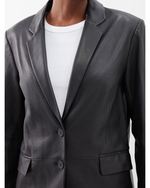 FRAME The Oversized Leather Blazer in Gray Lyst