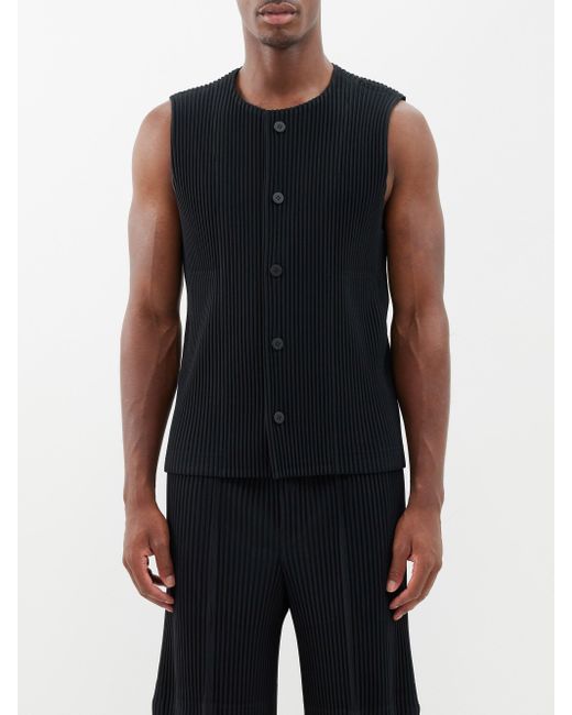 Homme Plissé Issey Miyake Black Technical-pleated Sleeveless Top for men