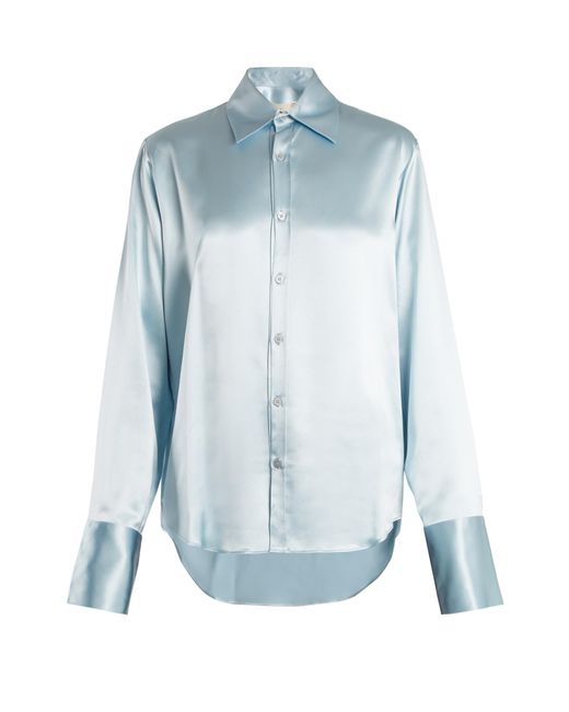 Martine Rose Oversized-cuff Silk Shirt in Blue | Lyst