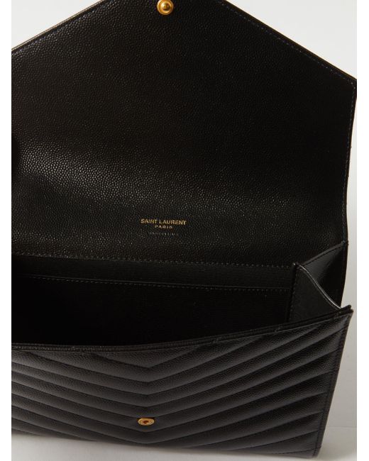 Black YSL-plaque grained-leather wristlet clutch bag, Saint Laurent