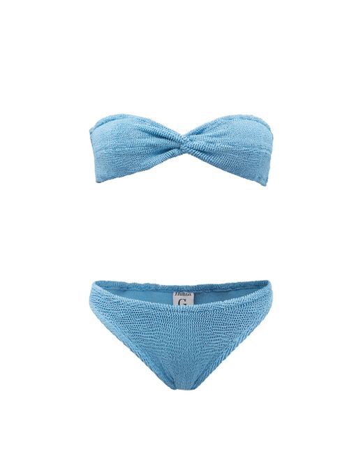 Hunza G Blue Ariel Crinkle-jersey Bandeau Bikini
