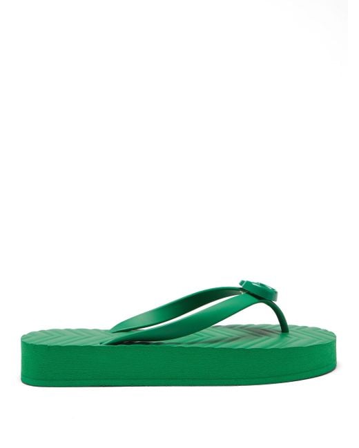 Gucci Pascar Gg-plaque Rubber Flip Flops in Green | Lyst