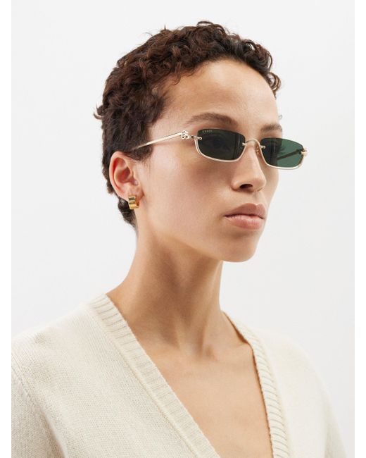 Gucci Half-rim Rectangular Metal Sunglasses in Green | Lyst