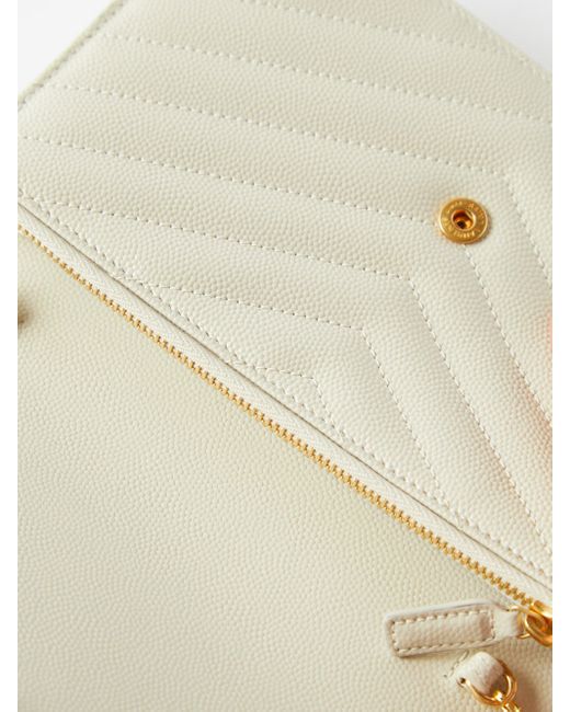 Saint Laurent Cassandre Envelope Chain Matelasse Textured-leather Wallet - Women - Cream Cross-body Bags