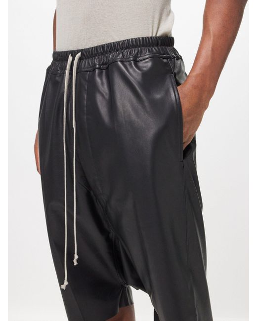 Rick Owens Black Pod's Drawstring Leather Shorts for men
