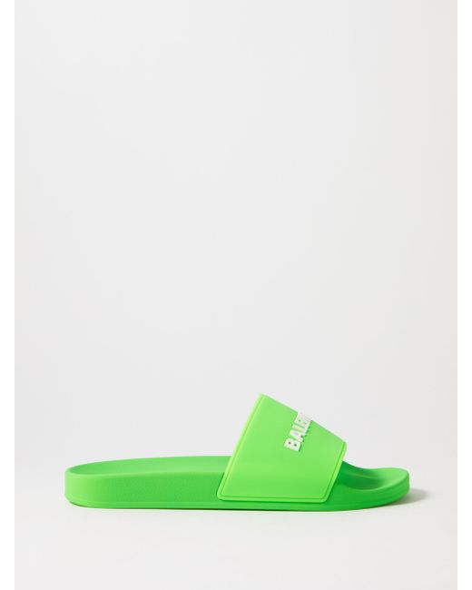 Balenciaga Logo-embossed Rubber Slides in Green for Men | Lyst Canada
