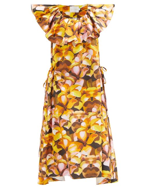Kika Vargas Zulma Floral-print Cotton-blend Dress in Orange | Lyst