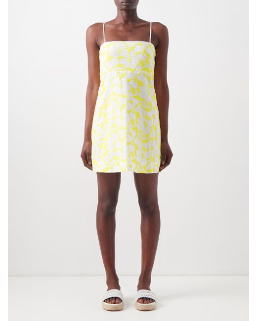 Three Graces London Clementine Squareneck Cotton Mini Dress in Natural