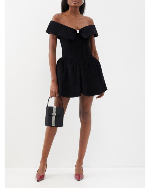 ShuShu/Tong Black Off-the-shoulder Corset Velvet Mini Dress