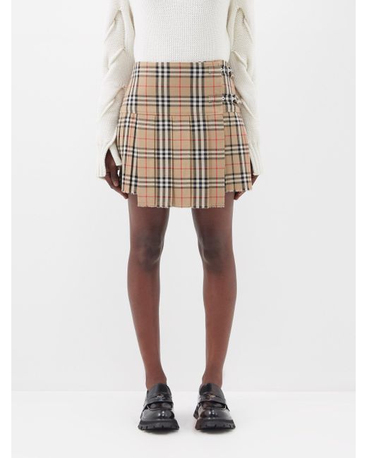 Burberry Zoe Checked-wool Kilt Mini Skirt in Natural | Lyst Australia