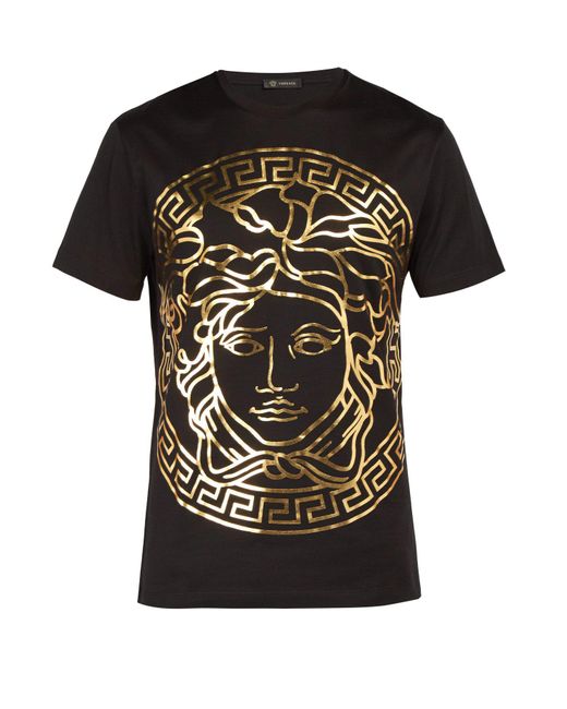 Versace Medusa Gold Print T Shirt in Black for Men | Lyst