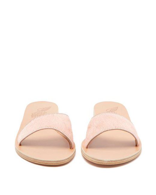 ancient greek sandals arsinoi leather calf hair slides womens