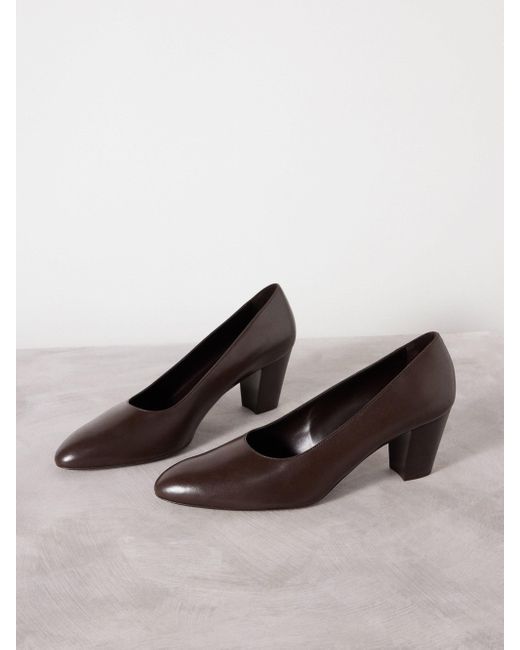 The Row Luisa 65 Leather Blockheel Pumps in Brown Lyst