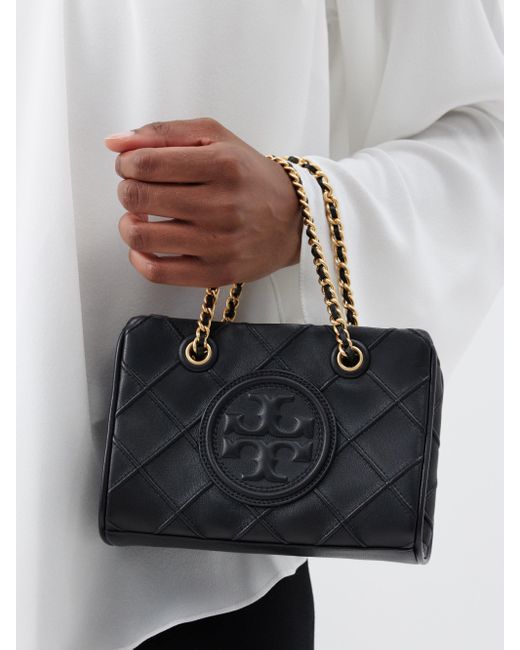 Tory Burch Fleming Mini Quilted Leather Crossbody Bag in Black Lyst
