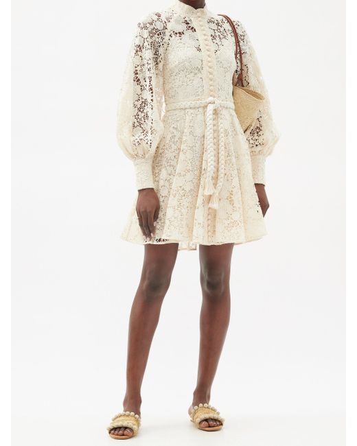 lace Belted Cotton Mini Dress 
