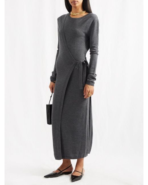Totême Knitted Wrap Dress in Gray Lyst