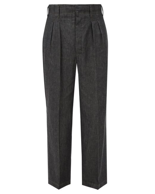 Lemaire Pleated Cotton-chambray Suit Trousers in Dark Grey (Gray) for ...