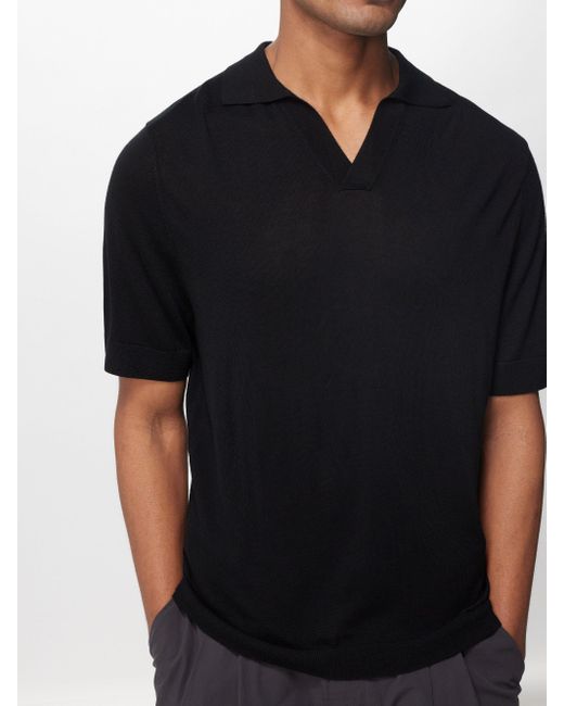 Allude Black Open-collar Wool Polo Shirt for men