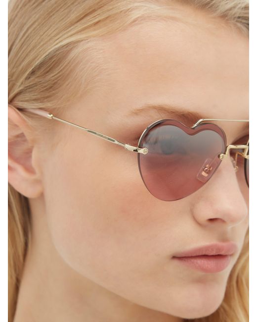 Miu Miu Noir Heart-shaped Metal Sunglasses in Pink | Lyst UK