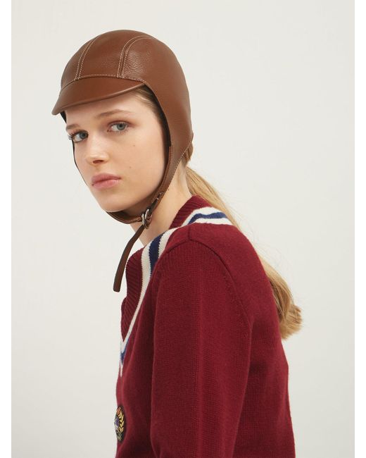 Burberry Leather Pilot Cap in Brown | Lyst