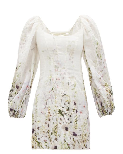 Zimmermann Dancer Pintucked Floralprint Linen Mini Dress in White Lyst