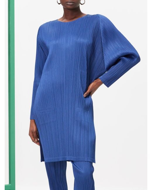Pleats Please Issey Miyake Batwing-sleeve Technical-pleated Top in Blue ...