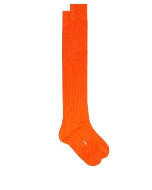 Charvet Orange Ribbed Cotton-fil D ́ecosse Long Socks for men