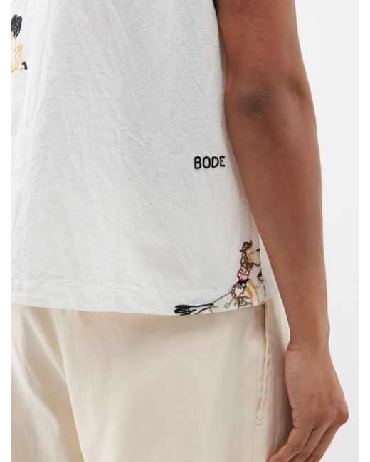 White Buckaroo embroidered linen-blend shirt, Bode