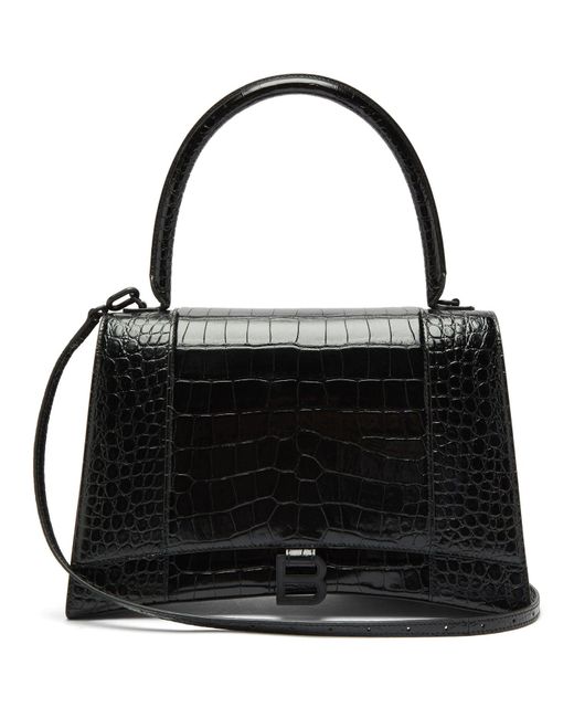 Balenciaga Hourglass Medium Crocodile Embossed Leather Bag in Black Lyst